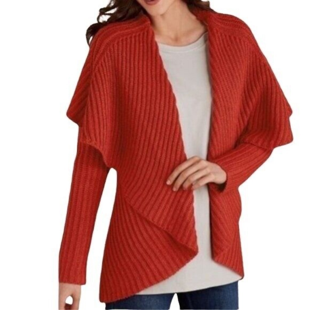 Soft Surroundings Women M Burnt Orange Wool Blend Open Front Courchevel Cardigan